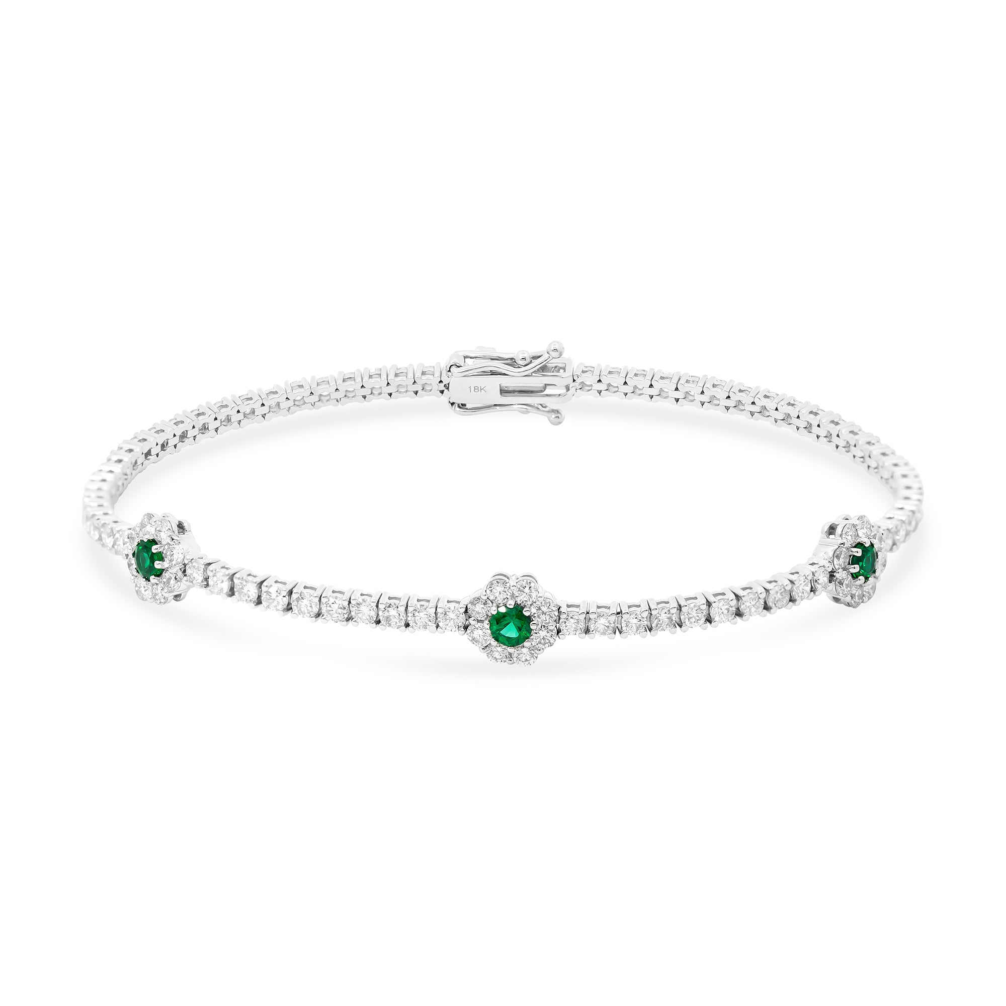 Diamond and Emerald Flower Tennis Bracelet