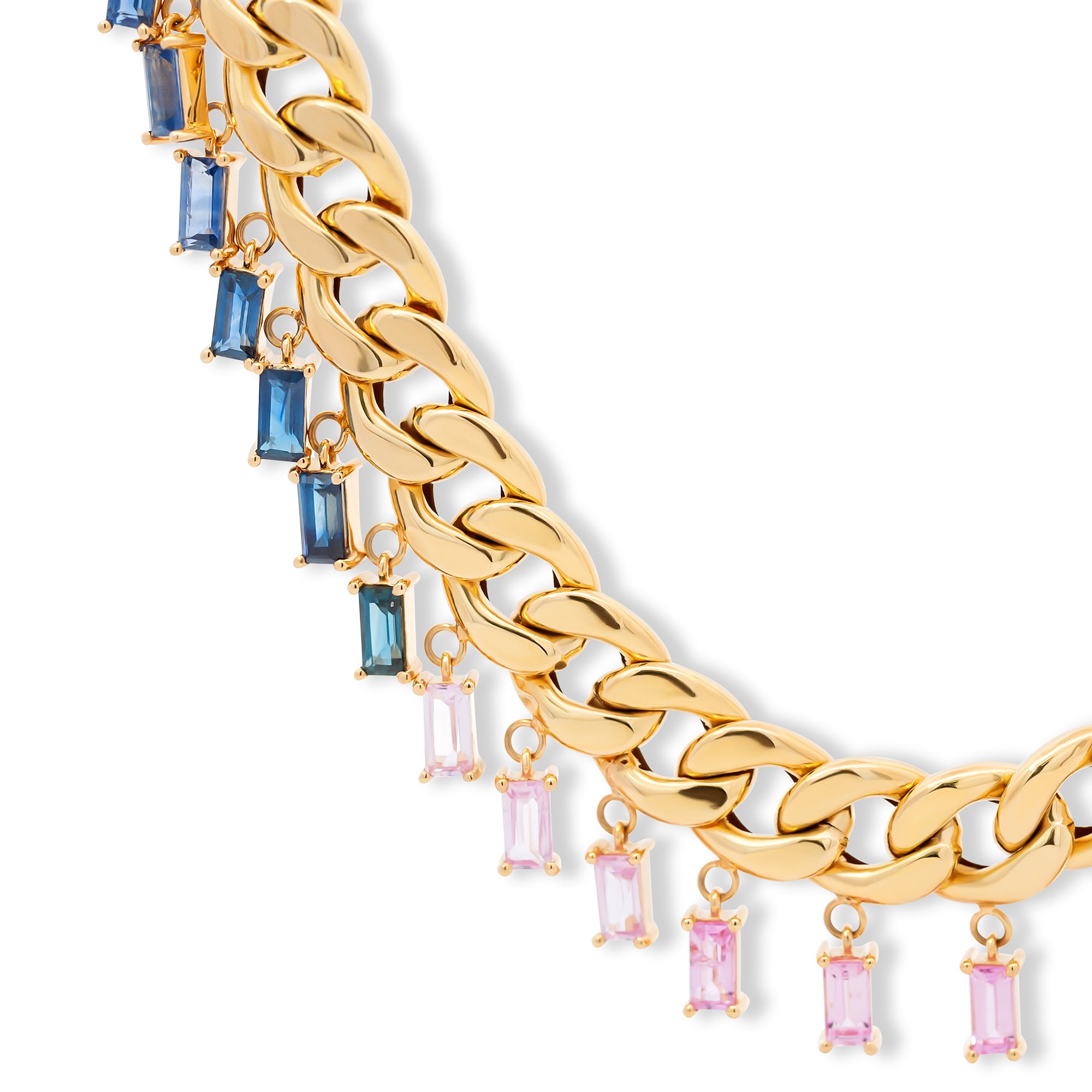 Multicolor Baguette Charm Cuban Chain Necklace