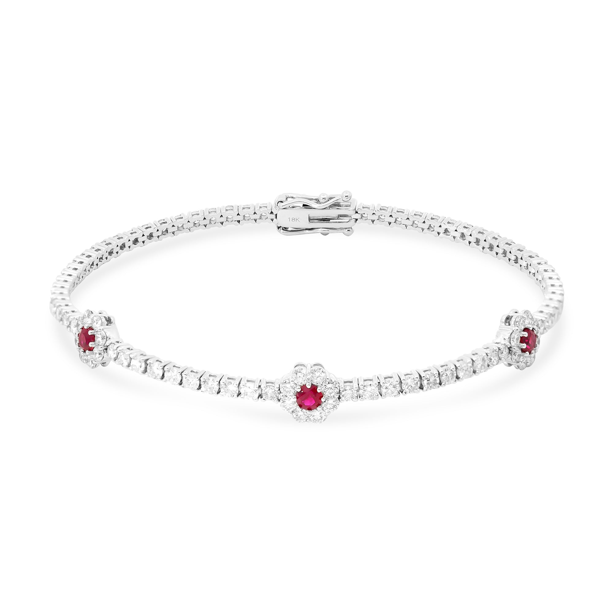 Diamond and Ruby Flower Tennis Bracelet