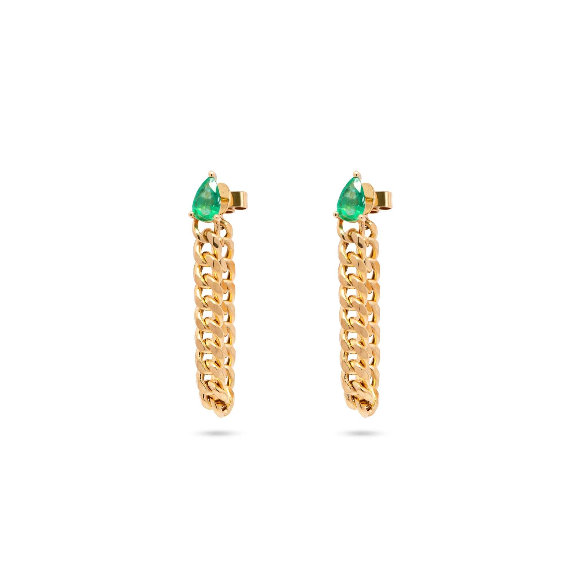 Emerald Cuban Chain Drop Earrings