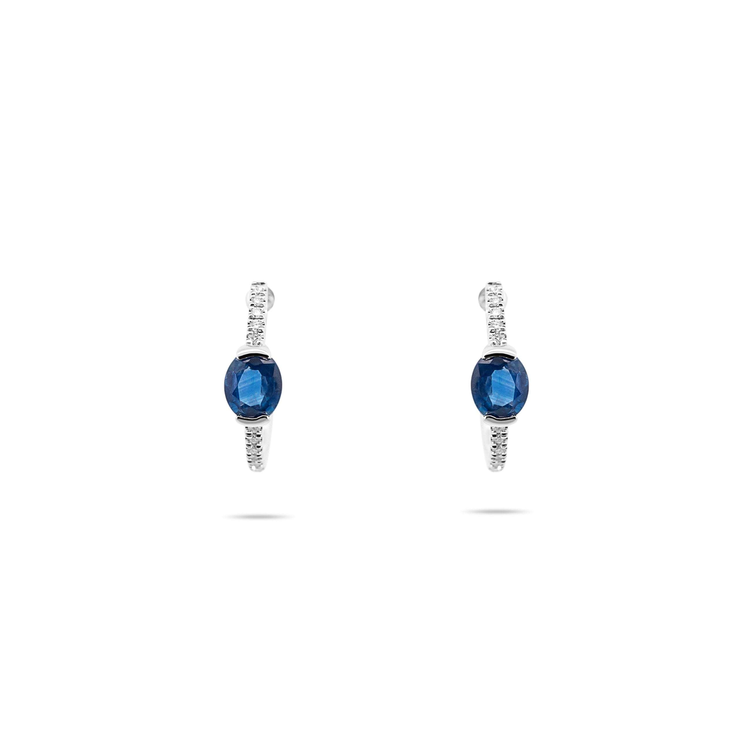 Blue Sapphire Oval and Diamond Huggie Earrings