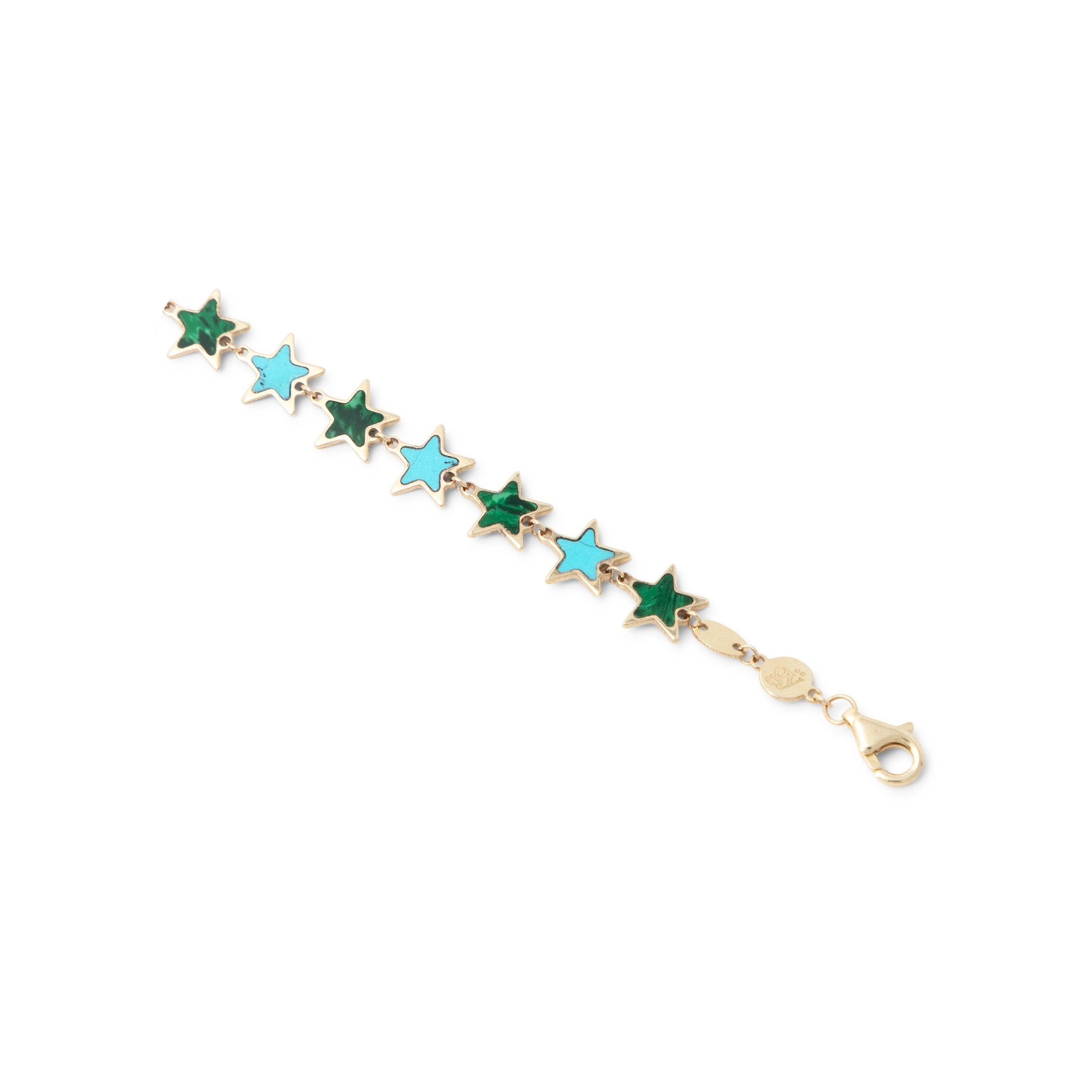 Malachite and Turquoise Star Necklace | 14K Yellow Gold