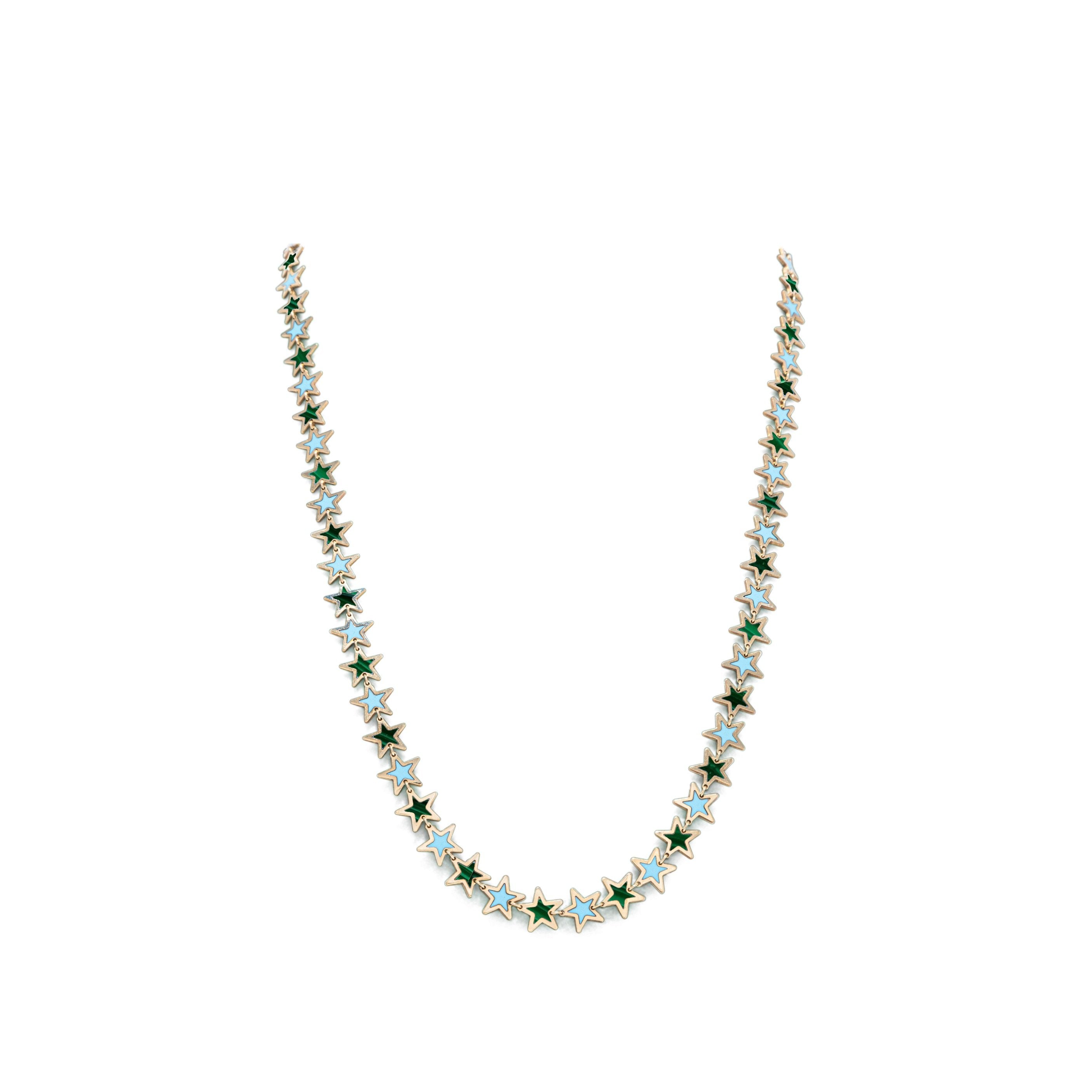 Malachite and Turquoise Star Necklace | 14K Yellow Gold