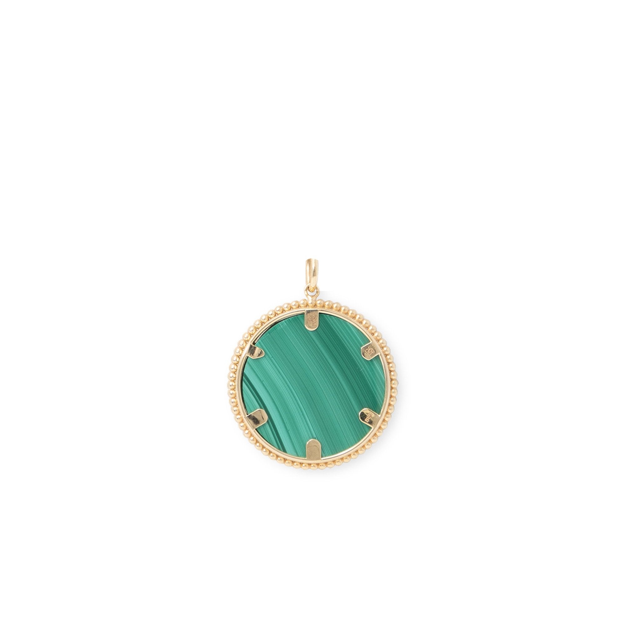 Malachite and Turquoise Moneta Pendant | 14K Yellow Gold