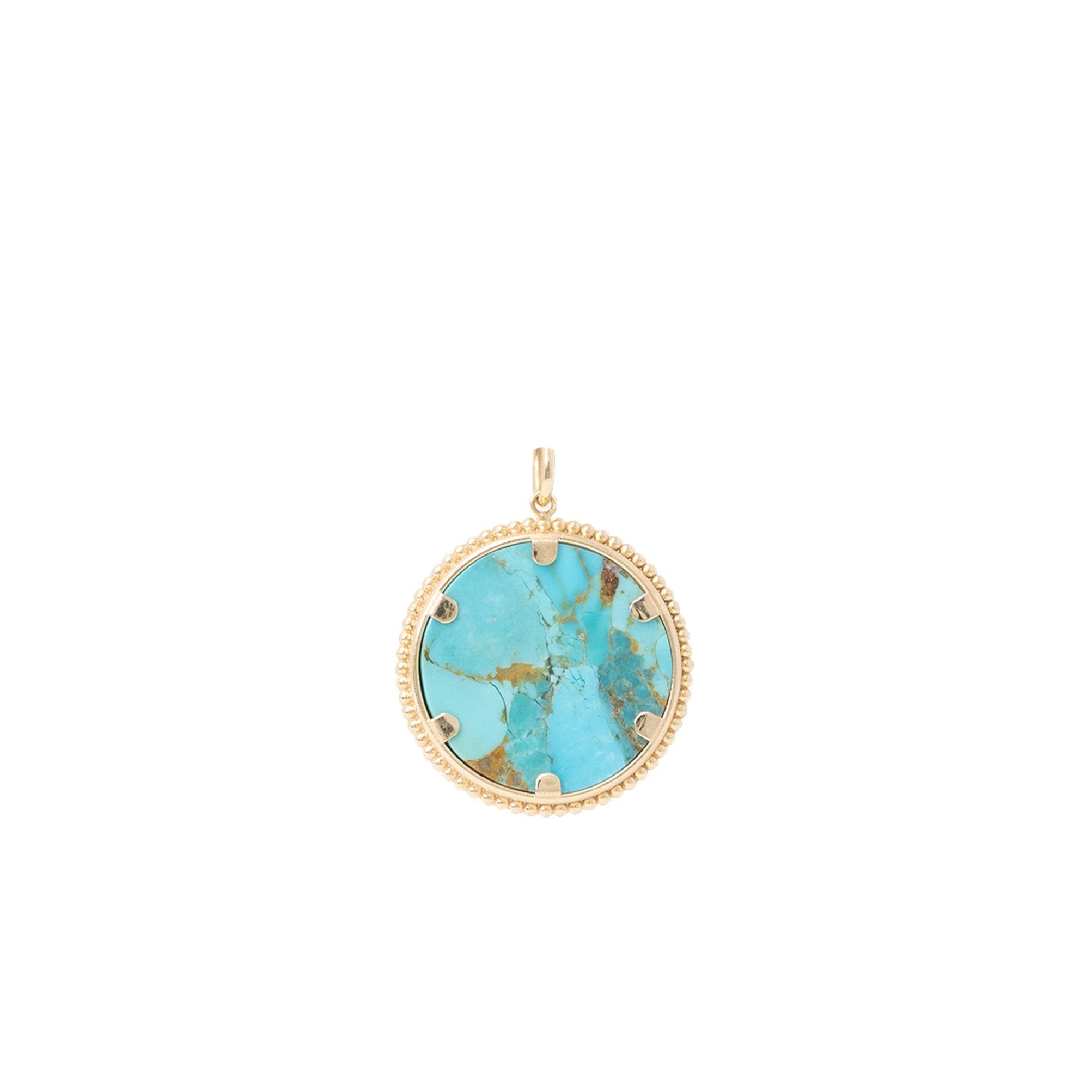 Malachite and Turquoise Moneta Pendant | 14K Yellow Gold