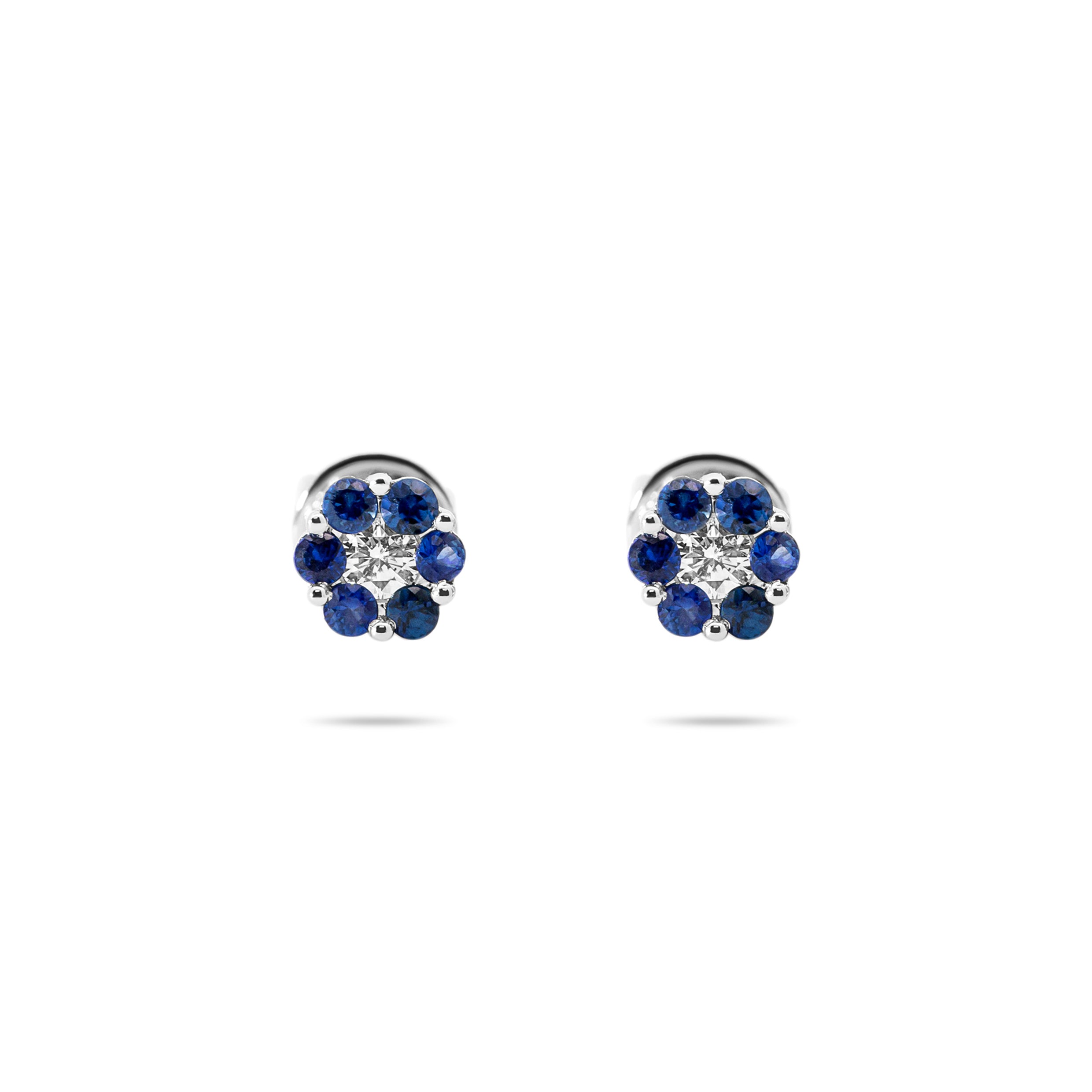 Blue Sapphire Flower Stud Earrings