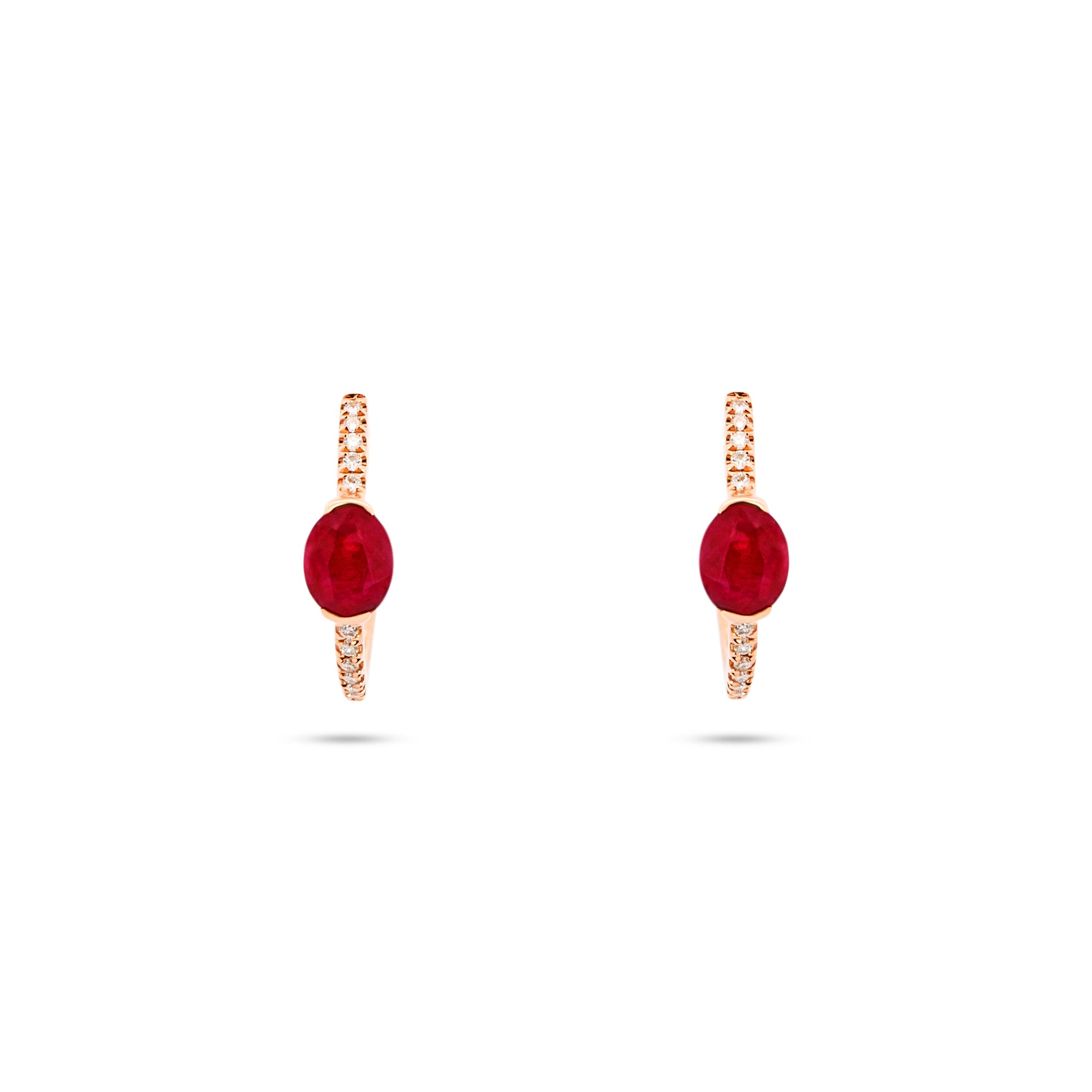 Ruby Oval and Diamond Huggie Earrings