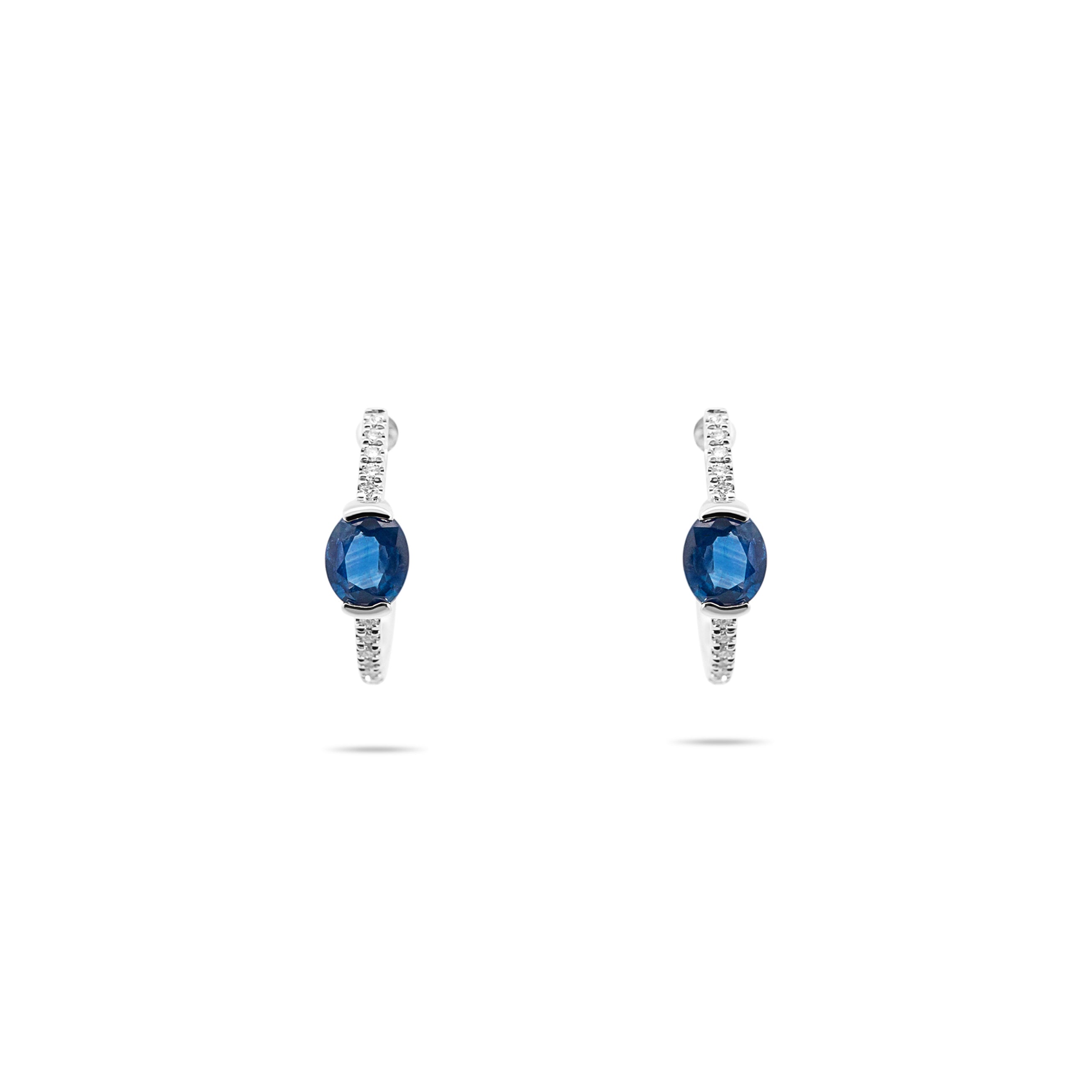 Blue Sapphire Oval and Diamond Huggie Earrings