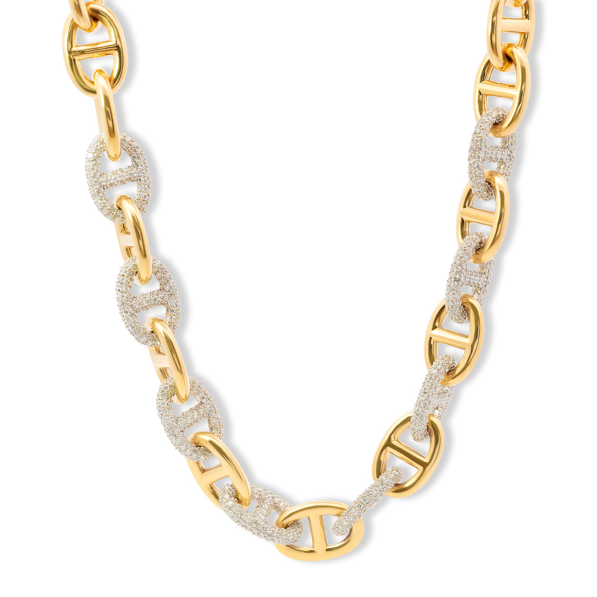 Two Tone Diamond Anchor Link Necklace