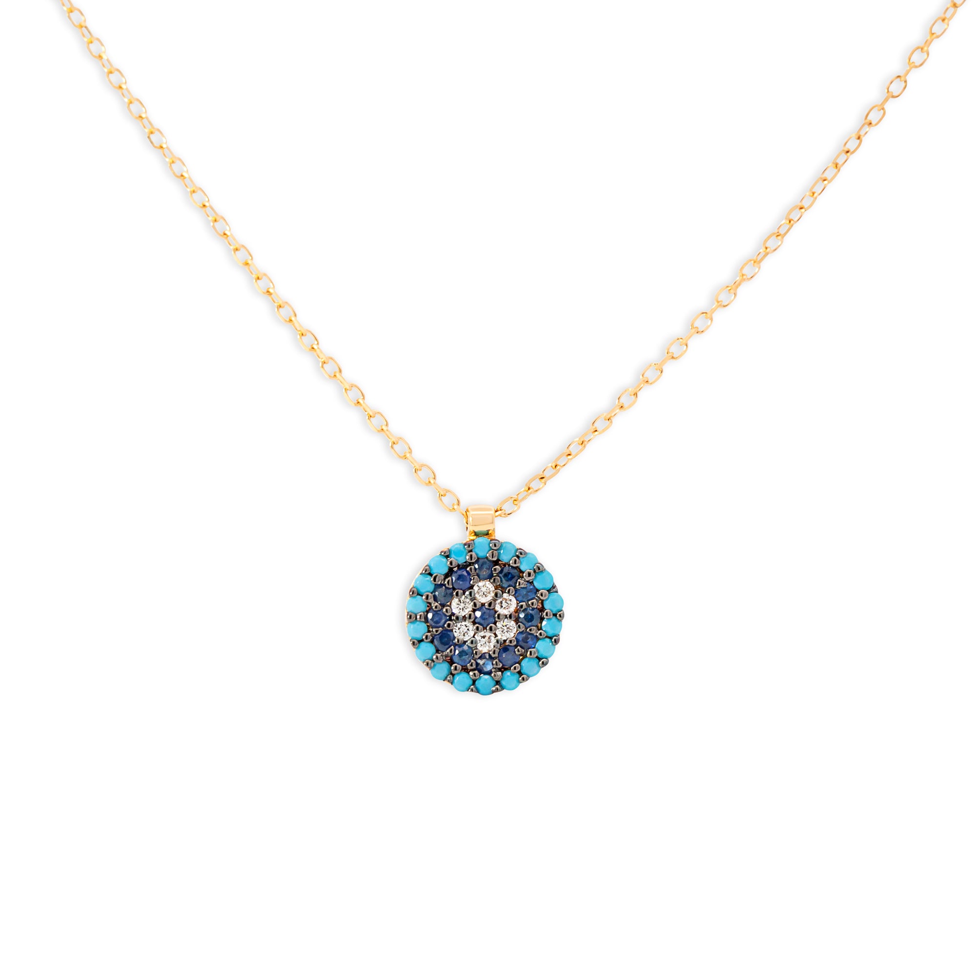 Turquoise, Diamond and Sapphire Evil Eye Necklace