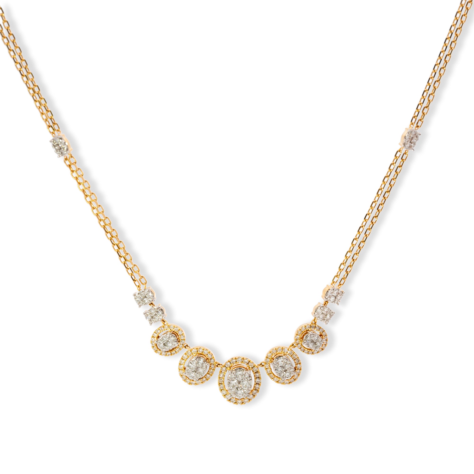 Oval Diamond Double Chain Necklace