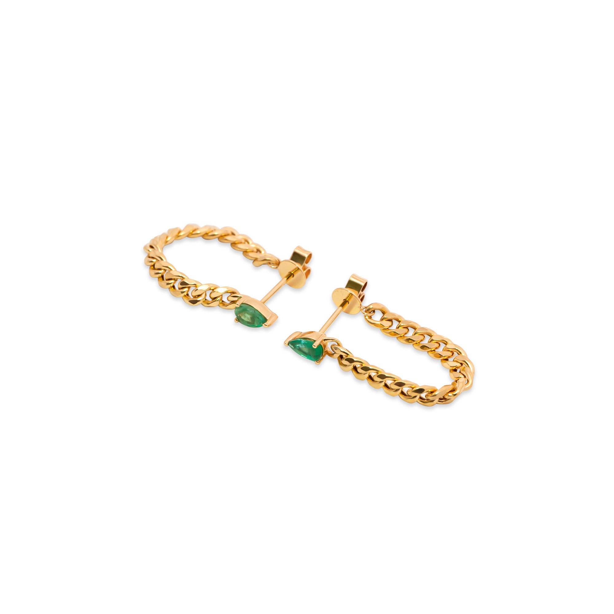Emerald Cuban Chain Drop Earrings