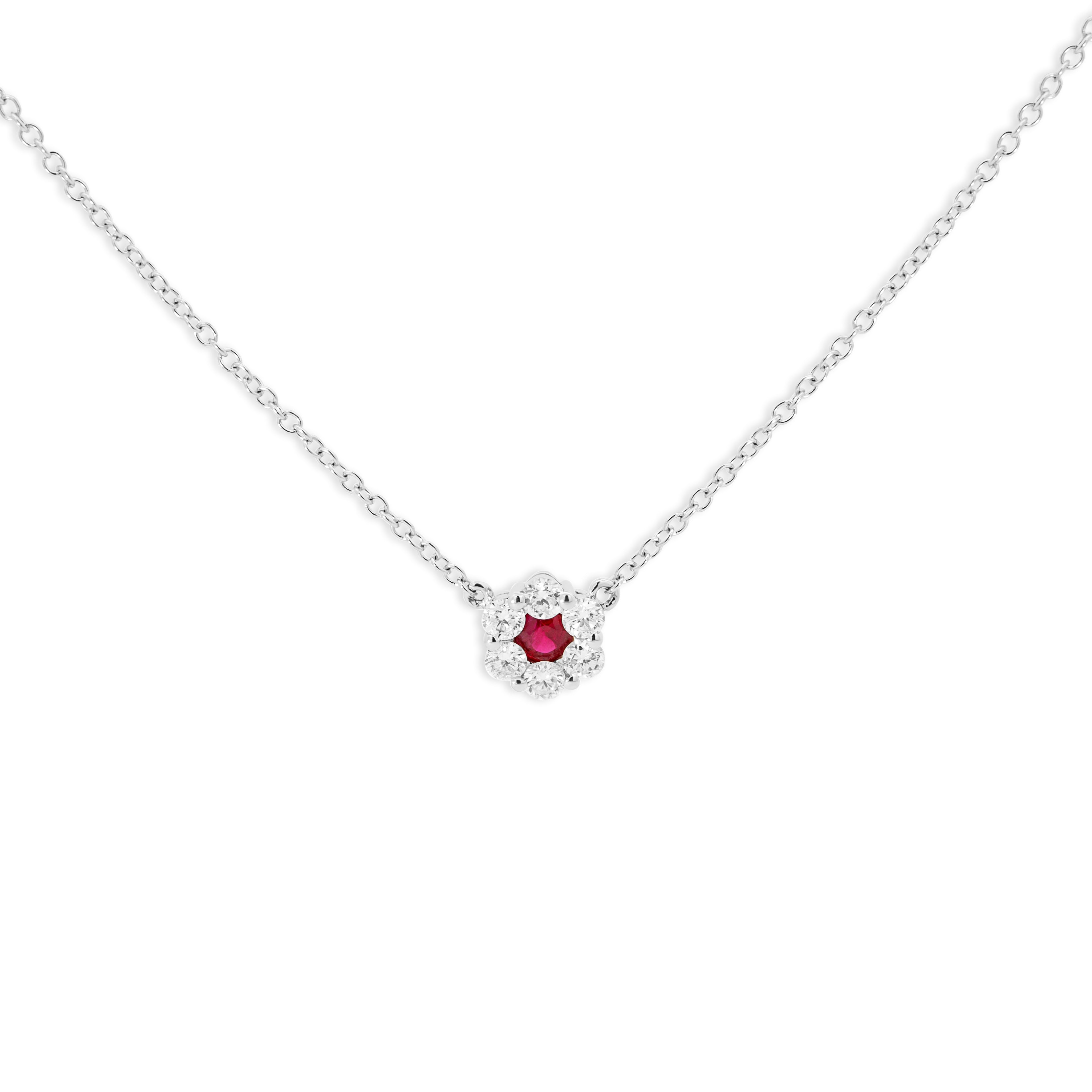 Ruby Diamond Cluster Necklace