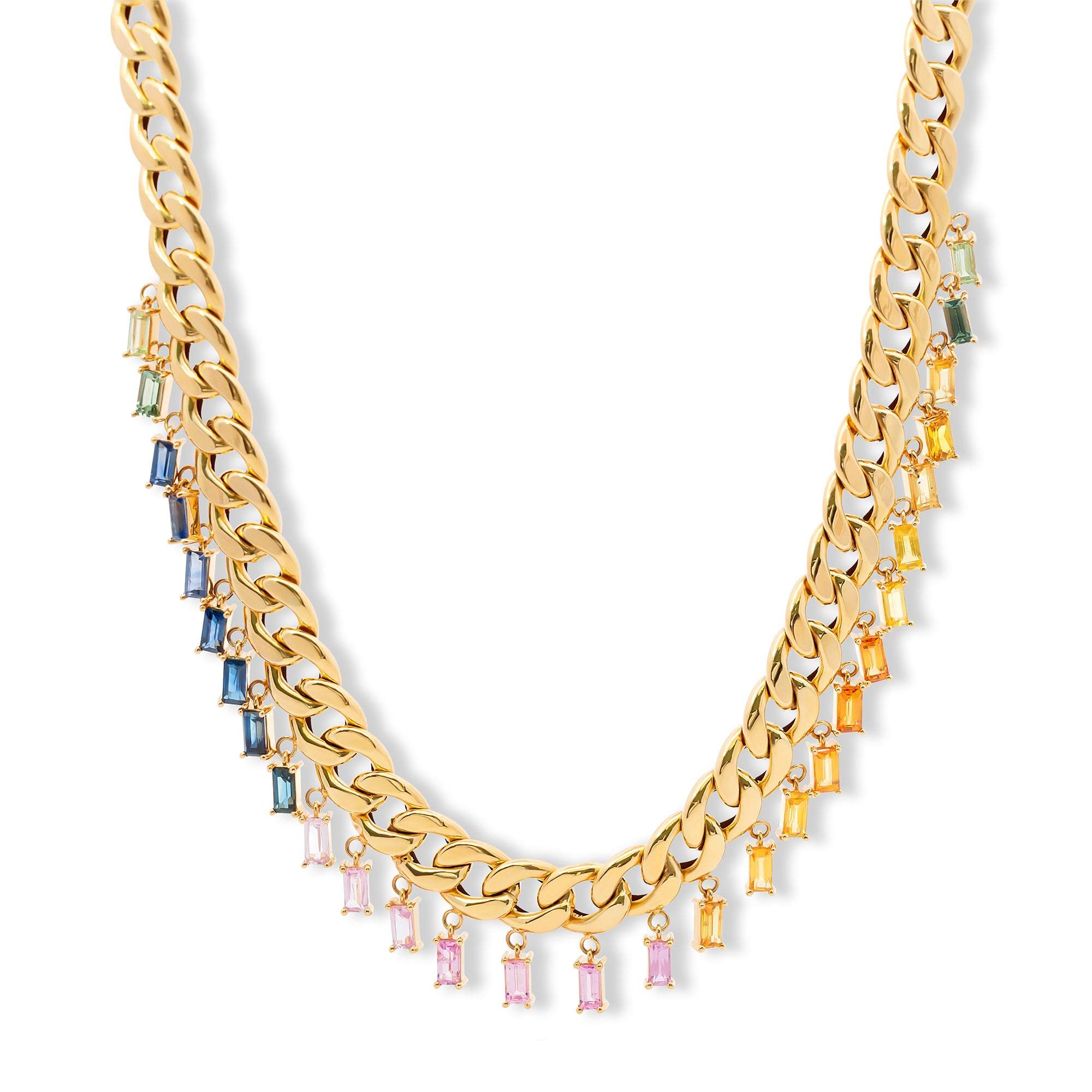 Multicolor Baguette Charm Cuban Chain Necklace