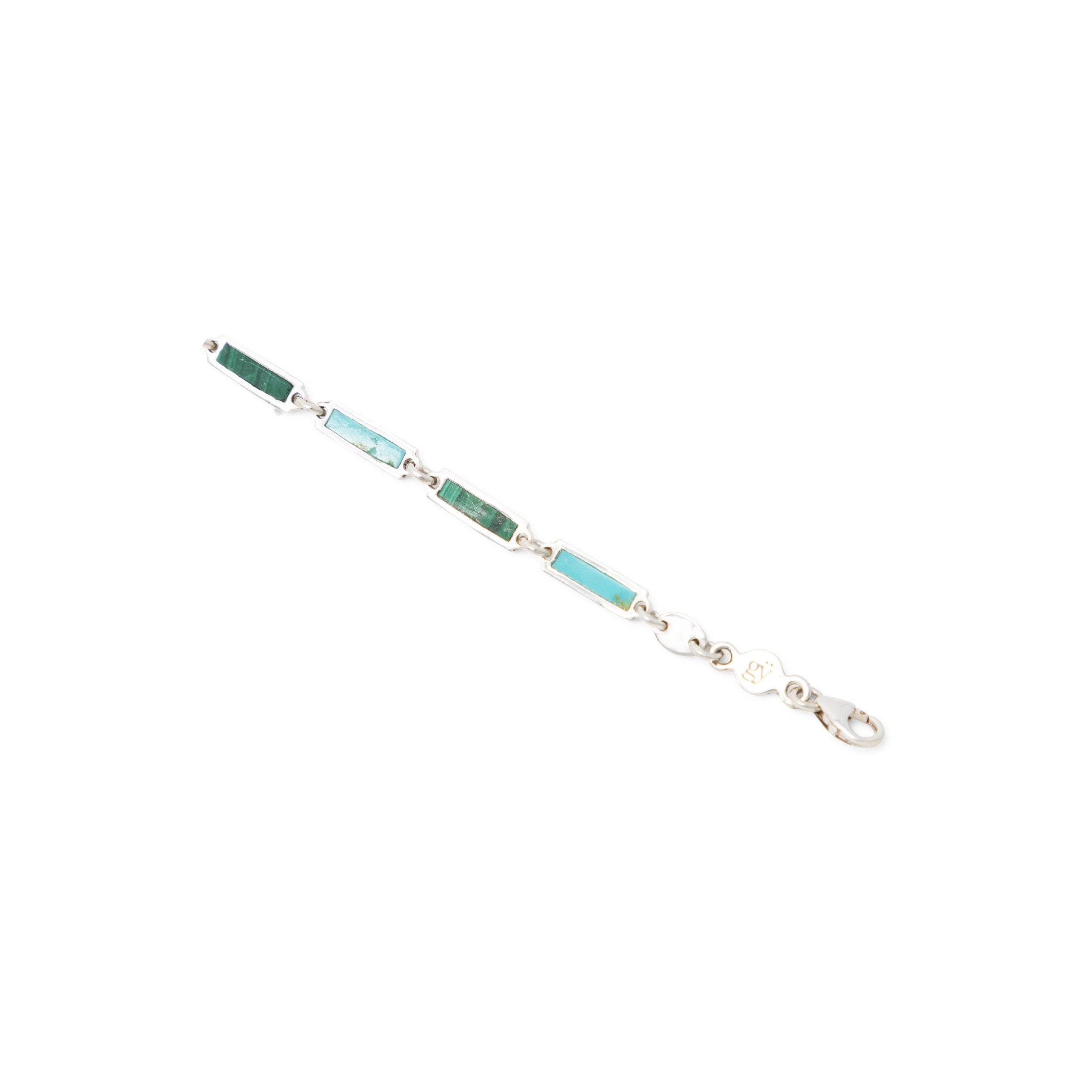 Malachite and Turquoise Bar Bracelet | 925 Sterling Silver