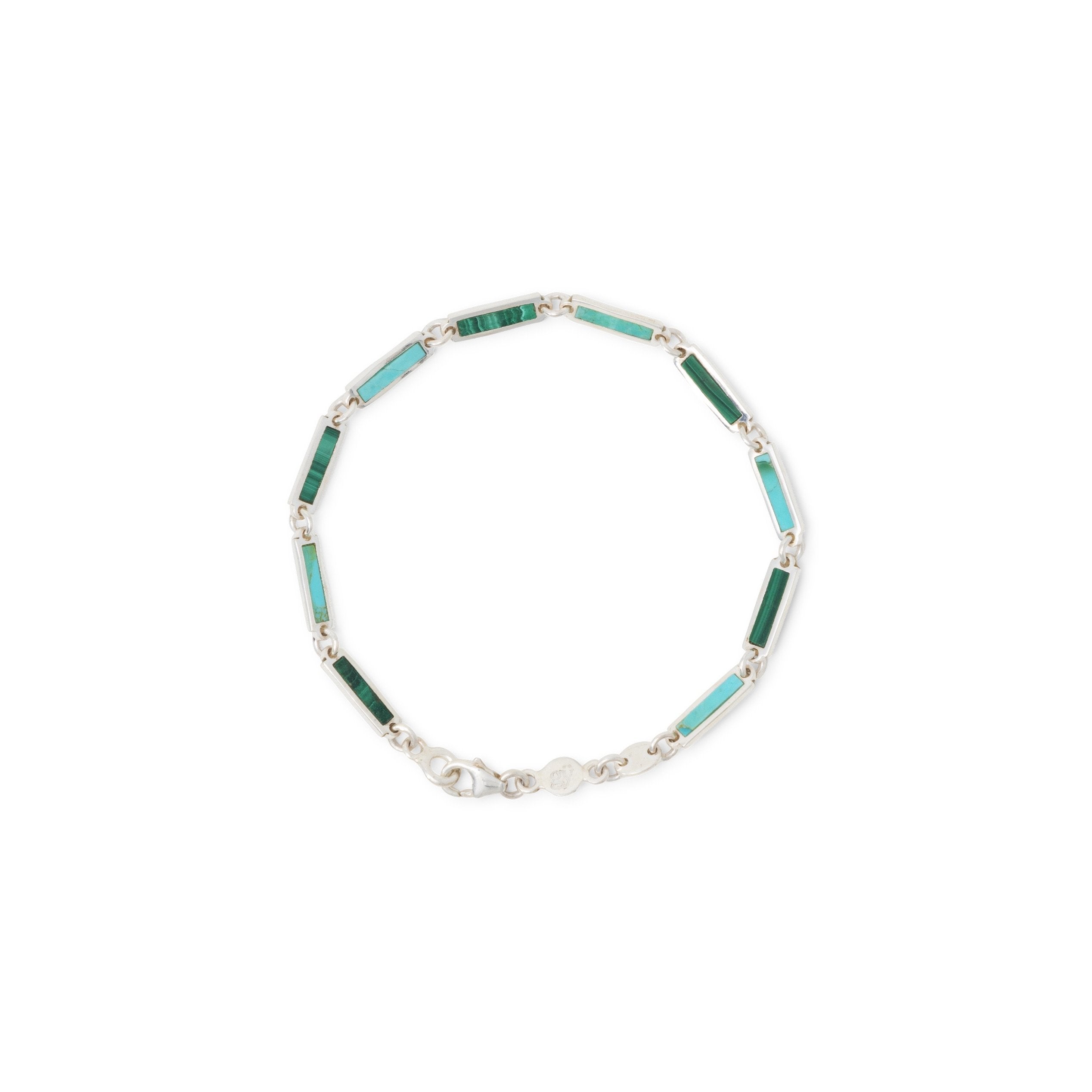 Malachite and Turquoise Bar Bracelet | 925 Sterling Silver