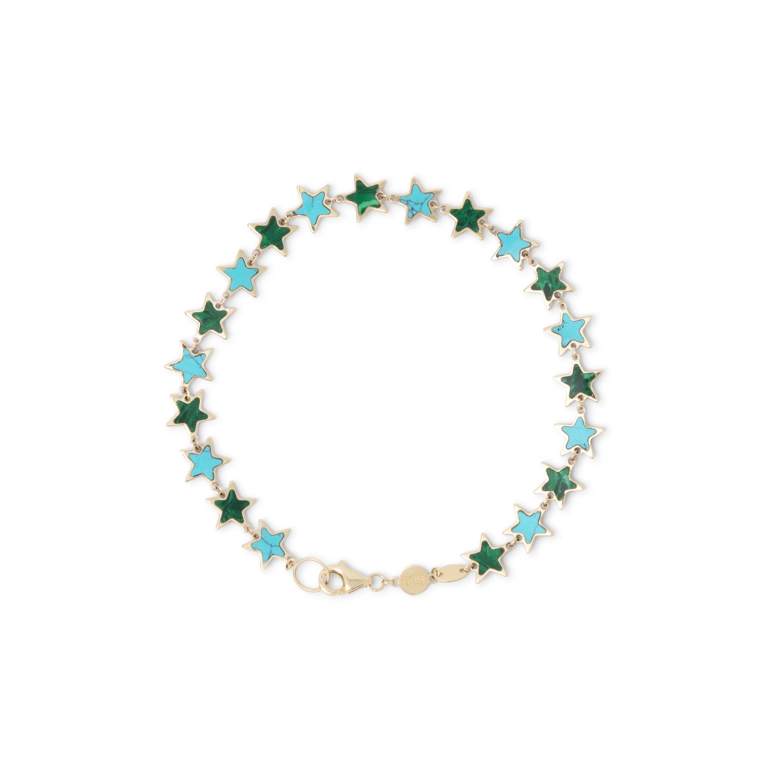 Malachite and Turquoise Star Bracelet | 14K Yellow Gold