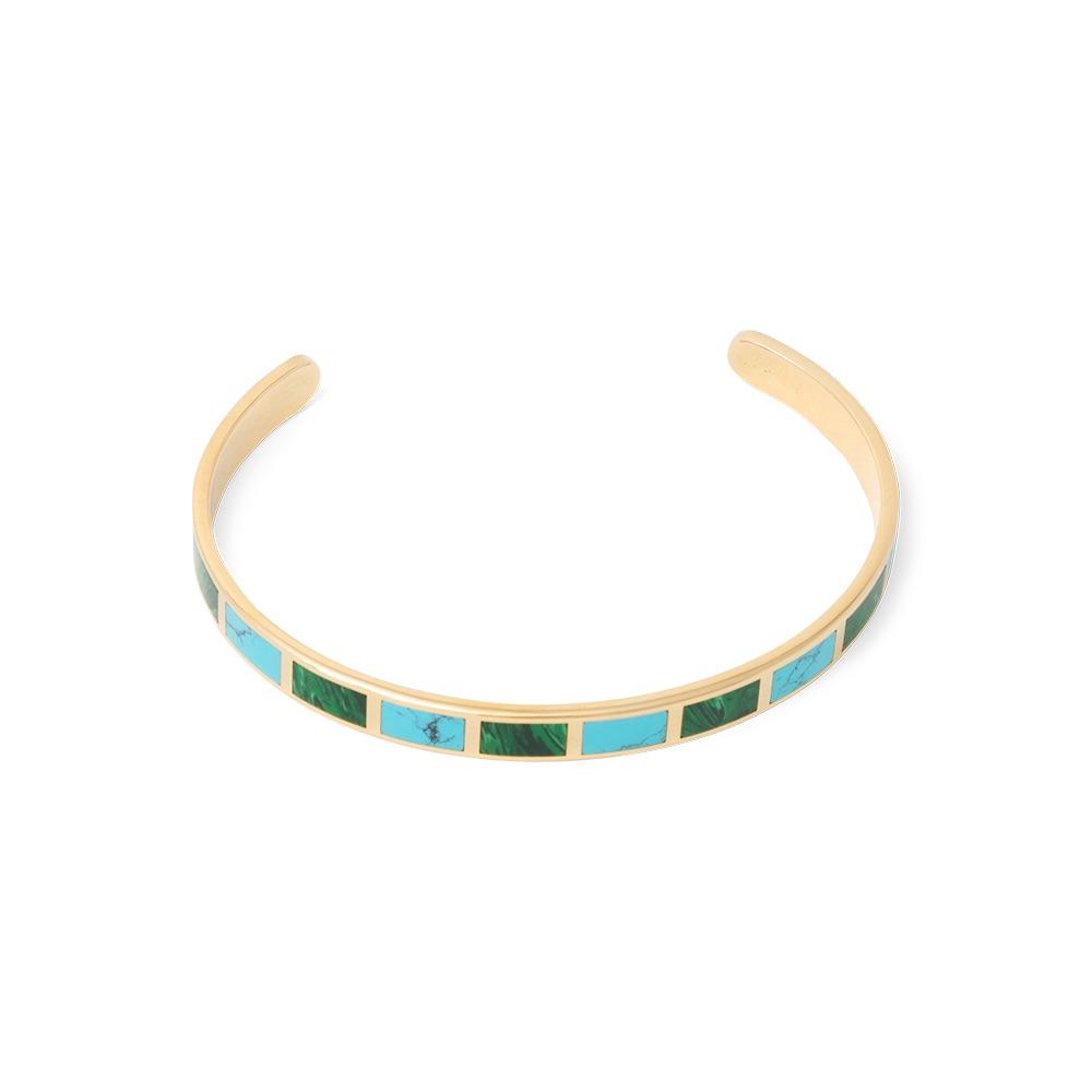 Malachite and Turquoise Cuff | 18K Yellow Gold