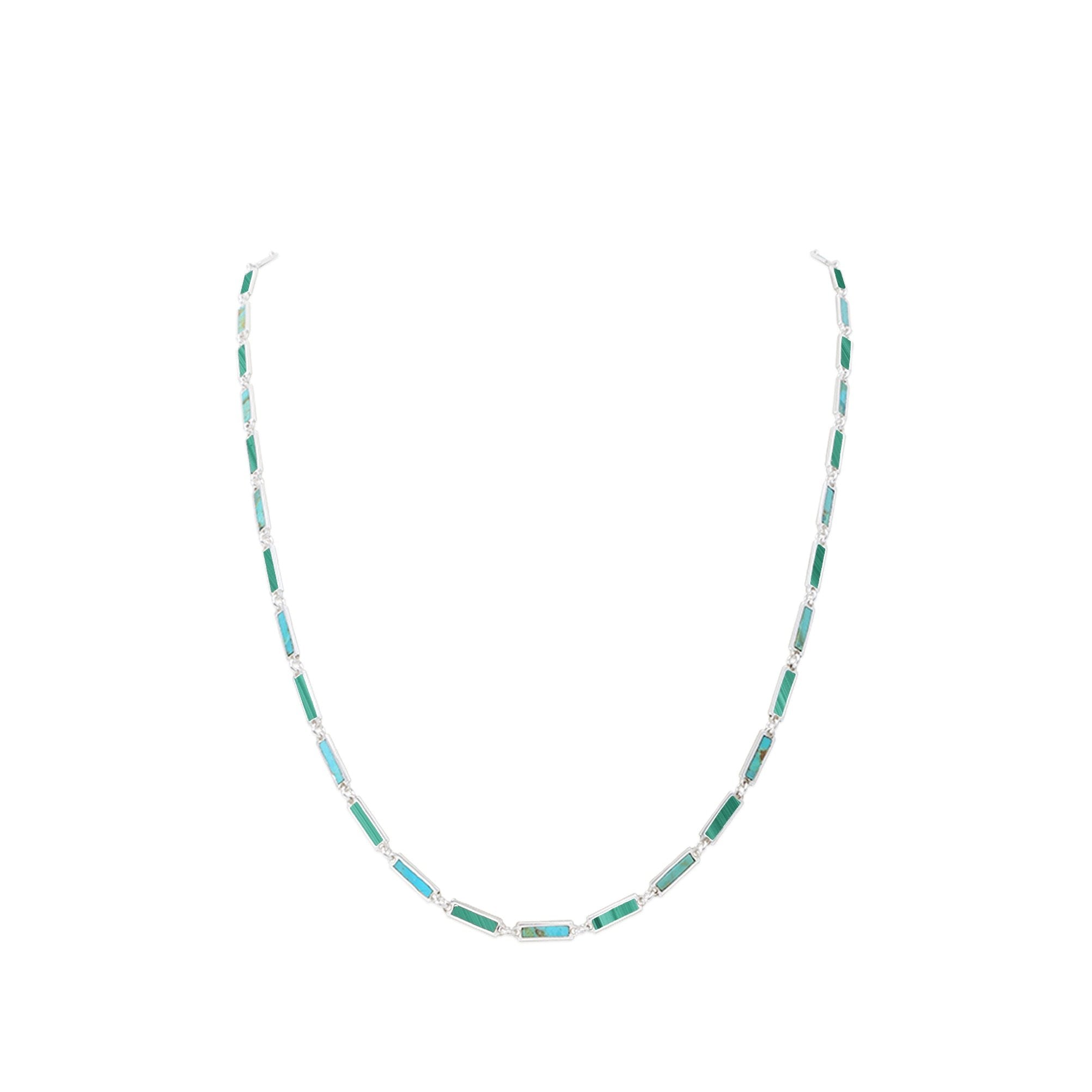 Malachite and Turquoise Bar Necklace | 925 Sterling Silver