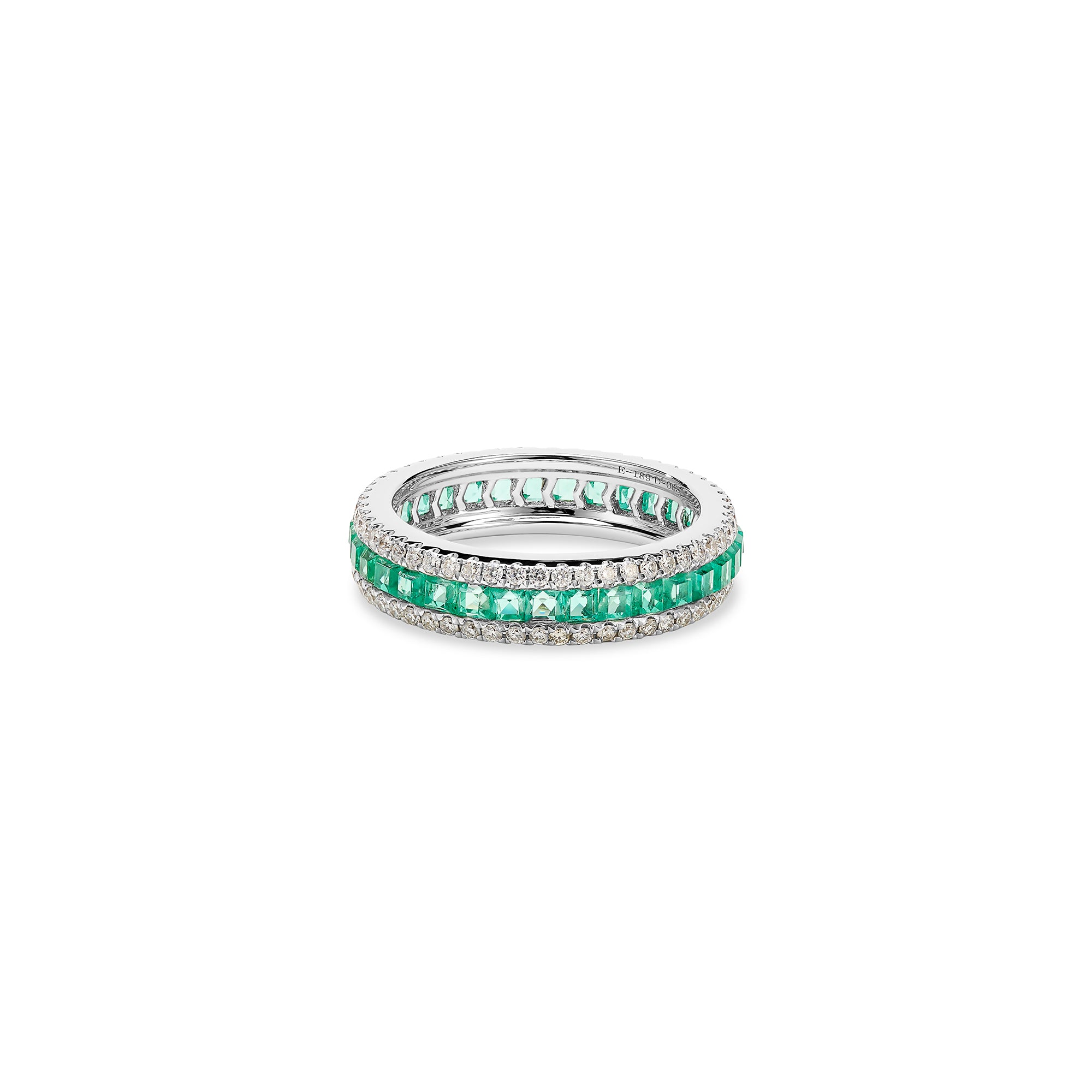 Three Row Diamond Emerald Ring